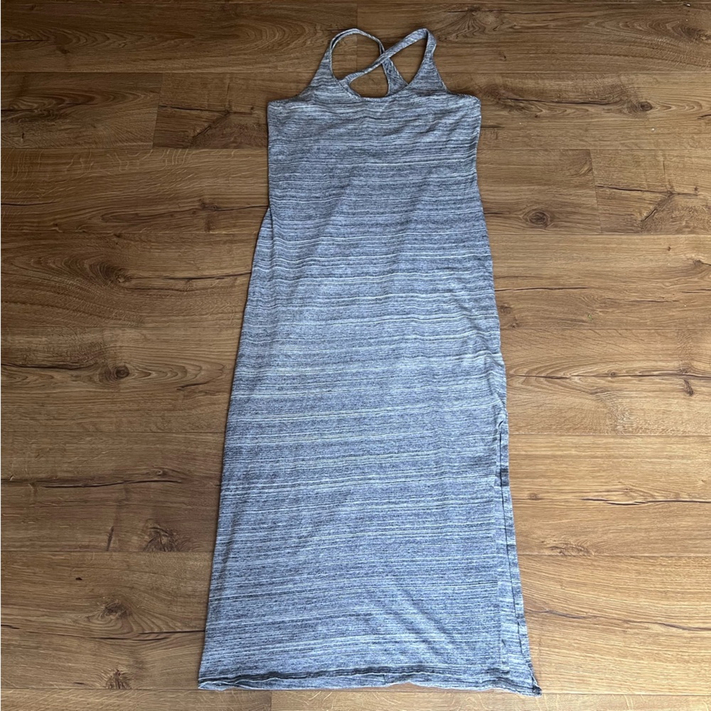 LOFT Heather Gray Knit Maxi 100% Cotton Dresser Criss Cross Racer Back Size S